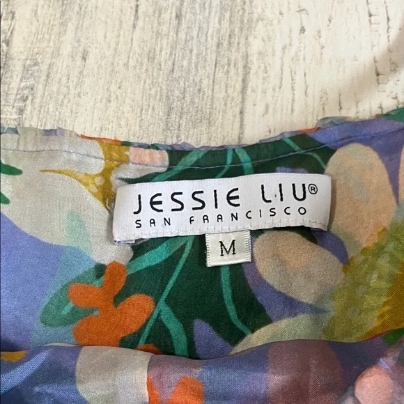 Jessie Liu Summer Floral Tiered Silk Midi Dress Size Medium - Picture 7 of 12